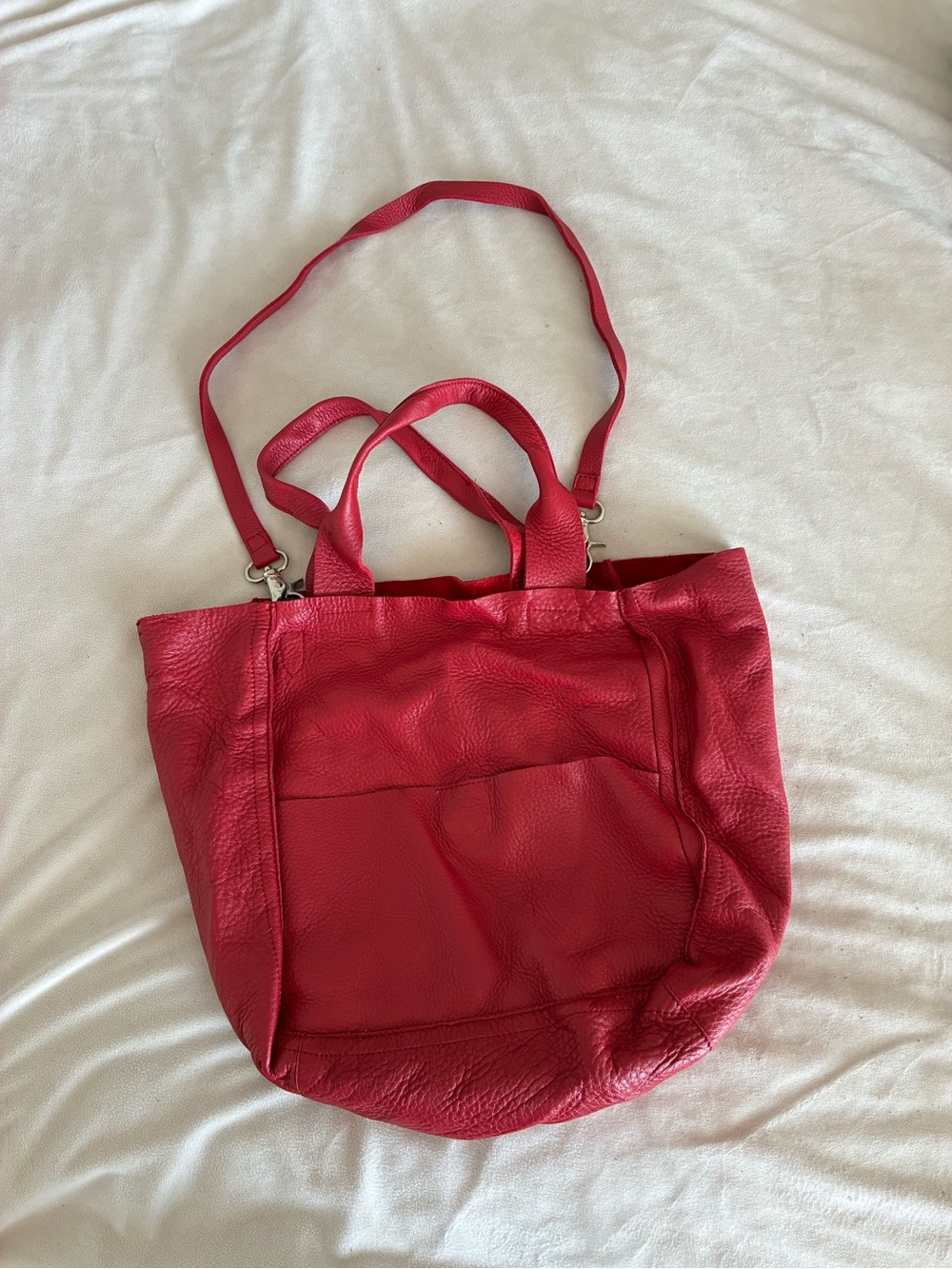 🌹Stunning•Red Leather Tote Bag with Shoulder Strap by Mondrina